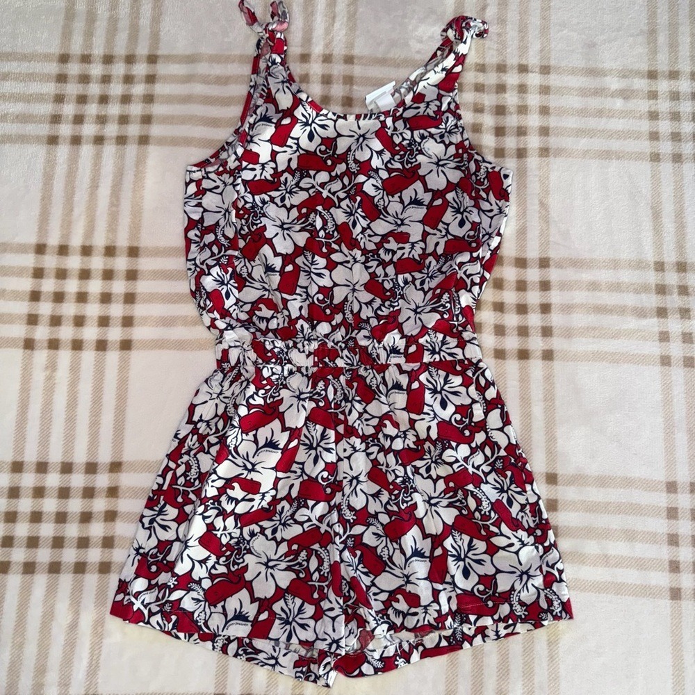 Vineyard Vines x Target Girls Romper Red White Blue Whale Hibiscus Floral S 6/6X
